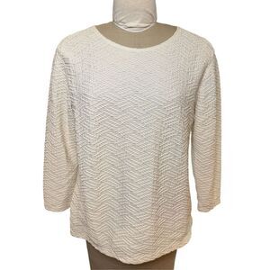 Talbots Textured Knit Top Sz. L Cream 3/4 Sleeves Stretchy Lined